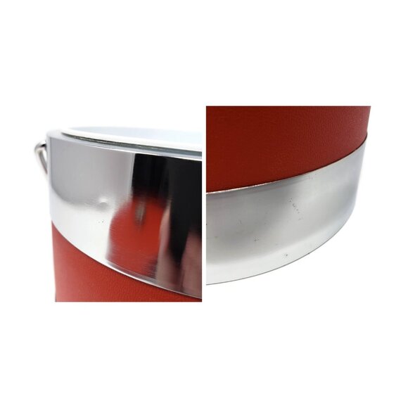Red Vinyl and Chrome Ice Bucket with Carrying Handle and Plastic Insert - Picture 4 of 9